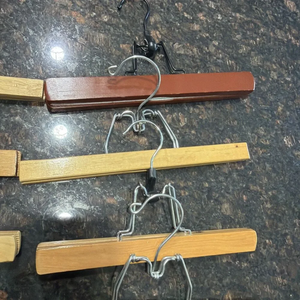 8 Vintage Wooden Clothes Hangers with Clips Multi Size 9